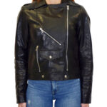 GIUBBOTTO CHIODO PER DONNA IN VERA PELLE VINTAGE NERO